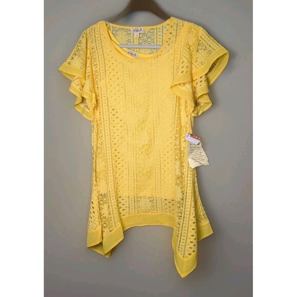 Ladies one world live and let liveYellow top coral lace & chiffon M - Picture 1 of 5